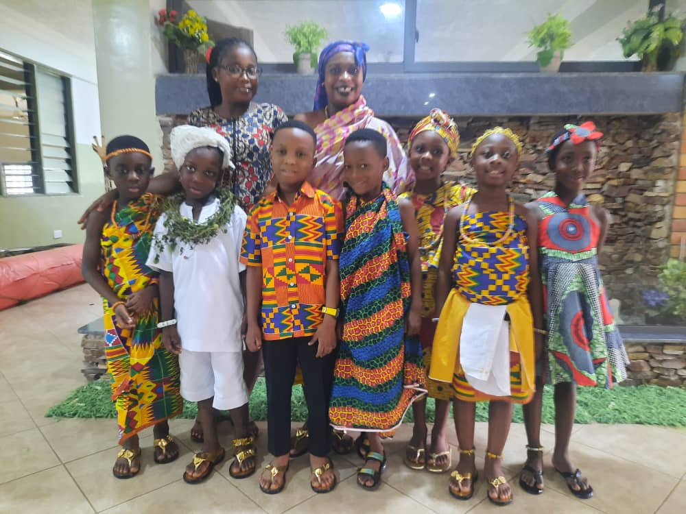 Pupils and teachers in kente for Traditional Day
